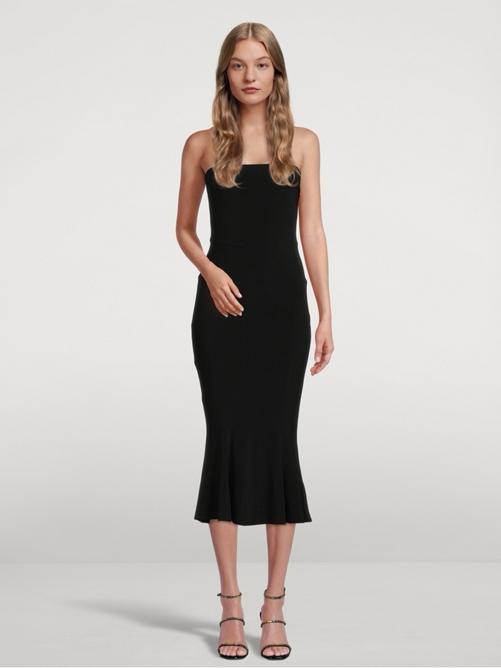 Norma Kamali Black Jersey Strapless Fishtail Midi Dress - Small